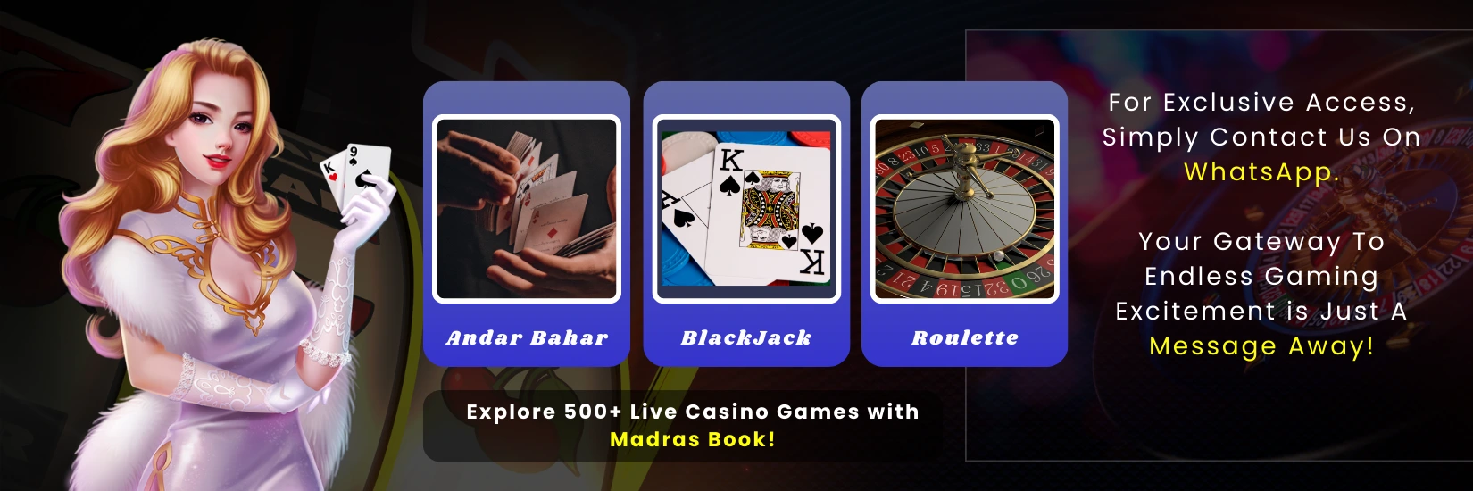 Madras Book hero banner showing online cricket ID and secure betting platform